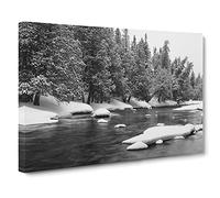 Landscape Winter Forest & Lake Modern Canvas Wall Art Print Ready to Hang, Framed Picture for Living Room Bedroom Home Office Décor, 24x16 Inch (60x40 cm)
