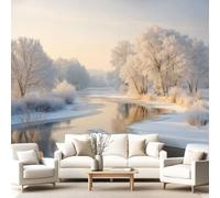 Landscape Winter Wall Mural Wallpaper, Snow River Wallpaper Decorative Wall Mural for Bedroom Study Living Room Home Decor Photo, 300 x 240 cm(W x H)