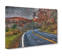 Landscape Wisconsin Road through Forest USA Canvas Print | Gallery Wrapped 30mm Frame Wall Art | 24x16 inches | Ready to Hang | Modern Landscape Picture | Living Room Bedroom Lounge Office
