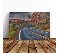 Landscape Wisconsin Road Through Forest USA Canvas Print | Gallery Wrapped 30mm Frame Wall Art | 30x20 inches | Ready to Hang | Modern Landscape Picture | Living Room Bedroom Lounge Office