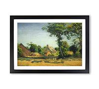 Landscape with A Farm by Camille Pissarro Framed Print | A2 Black Framed Wall Art | Ready to Hang | Modern Nature Picture | Living Room Bedroom Lounge Office