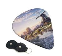Landscape With A Traditional Windmill 6 Pack Guitar Picks With Holder, Personalized Guitar Plectrums Non-Slip Portable Ukulele Bass Picks 0.96mm For Acoustic Guitar Lovers Gifts