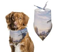 Landscape with A Traditional Windmill Dog Bandana Triangle Pet Bandanas Adjustable Pet Scarf Breathable Comfort Dog Scarf Cute Soft Puppy Scarfs Washable Daily Handkerchief Cats Scarves