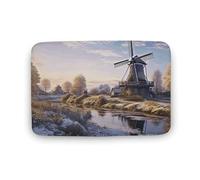Landscape with A Traditional Windmill Floor Mat 19.7"x31.5" Stylish Multifunctional Coral Fleece Rugs Soft Super Absorbent Patterned Thick Bath Mats for Bathroom Floor,Dressing Table, Home Decor Acces