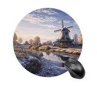 Landscape with A Traditional Windmill Round Mouse Mat Premium-Textured Mouse Pad with Non-Slip Rubber Base Funny Desk Mousepad for Office and Home Use