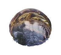 Landscape with a Traditional Windmill Shower Cap Reusable Waterproof Shower Bonnet for Women Men Elastic Band Bath Hair Hat Double Layered Washable Bath Cap for All Hairstyles, Travel-Friendly