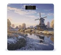 Landscape with A Traditional Windmill Smart Body Weight, Highly Accurate Digital Weighing Scale with Large LCD Display, Durable Weight Scale for Home Use, Measures Weight Up to 400 Lb/180kg