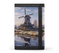 Landscape with A Traditional Windmill Wallet,Credit Card Holder,Three-fold Wallet for Passport Covers, Purse Passport Bag for Men Women
