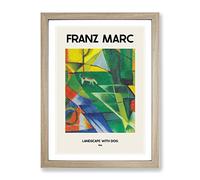 Landscape With Animals By Franz Marc Exhibition Museum Painting Framed Print | A4 Oak Framed Wall Art | Ready to Hang | Modern Historical Picture | Living Room Bedroom Lounge Office