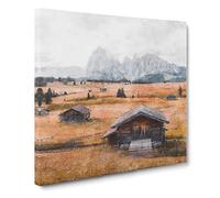 Landscape With Cabins Canvas Print | Gallery Wrapped 30mm Frame Wall Art | 14x14 inches | Ready to Hang | Modern Landscape Picture | Living Room Bedroom Lounge Office