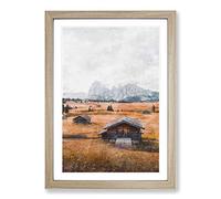Landscape with Cabins Painting Framed Print | A2 Oak Framed Wall Art | Ready to Hang | Modern Historical Picture | Living Room Bedroom Lounge Office