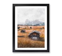 Landscape With Cabins Painting Modern Framed Print | A2 Black Framed Wall Art | Ready to Hang | Modern Historical Picture | Living Room Bedroom Lounge Office