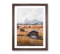 Landscape With Cabins Painting Modern Framed Print | A2 Walnut Framed Wall Art | Ready to Hang | Modern Historical Picture | Living Room Bedroom Lounge Office