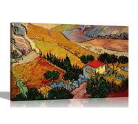 Landscape with House and Ploughman by Vincent Van Gogh Canvas Wall Art Prints | Framed Modern Artwork | Hanging Pictures for Living Room 51 x 35cm (20 x 14 inches)