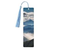 Landscape with Mountains and Clouds Bookmarks Gifts, Wood Bookmark for Women Men Handmade Book Mark for Book Lovers, Wood Tags Reading Page Markers Rectangle Shape Ornaments with Tassels