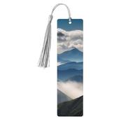 Landscape with Mountains and Clouds Bookmarks Gifts, Wood Bookmark for Women Men Handmade Book Mark for Book Lovers, Wood Tags Reading Page Markers Rectangle Shape Ornaments with Tassels