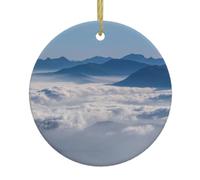Landscape with Mountains and Clouds Double-Sided Christmas Ceramic Ornament Decoration with Gold String for Tree