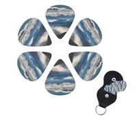 Landscape with Mountains and Clouds Guitar Picks 6 Pack, 0.71mm Thickness Celluloid Bass Pick with Leather Guitar Pick Holder Keychain Abstract Art Pics Plectrum for Acoustic Electric Guitar