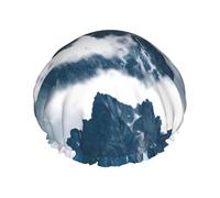 Landscape with Mountains and Clouds Print women Shower Caps Bath Cap Reusable Waterproof Double Layers Hair Cap Comfort