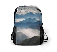 Landscape with Mountains And Clouds Sports Drawstring Backpack,Packsack with Shoe Compartment And Wet Proof Pocket for Youth
