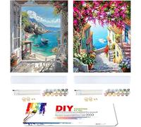 Landscapes Painting by Numbers for Adults, 2 Pieces, DIY Hand Painted Oil Painting Kit for Beginners and Adults, with 2 Separate Sets of Painting Tools and Acrylic Paints, 40 x 50 cm