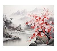 Landscapes Rivers Flowers Paint by Number for Adults,with Framed DIY Oil Painting Kits on Canvas with Paint Brushes and Acrylic Pigment Art Painting for Home Decor Gift 40x50 cm