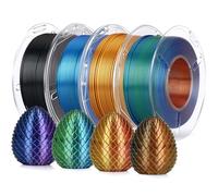 LANDU Silk PLA 3D Printer Filament Bundle, Shiny Tri Color Filament 1.75mm Pack, Rainbow PLA Filament 3D Printing Filament for Most FFF 3D Printer,Dimensional Accuracy +/-0.02mm,200g x 4 Spools