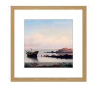 Lane Brace's Rock Eastern Point Painting 8X8 Inch Square Wooden Framed Wall Art Print Picture with Mount Artery8 Light Oak One Size