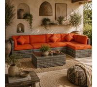 Lane Grey 4-Seater Rattan Outdoor Sofa Set With Orange Cushions - Wyld Haus