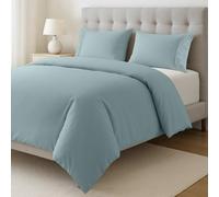 Lane Linen 100% Cotton Double Duvet Cover Set French Blue - Pre-Washed, Eco-Friendly, Percale Weave Bedding - Lightweight, Breathable Quilt Cover with Button Closure, 3 Piece Set