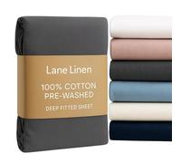 Lane Linen 100% Cotton Fitted Sheet - Double Bed - Pre-Washed Percale - Deep 38cm Pocket - Soft, Breathable & Durable - Hotel-Style Bottom Sheet - Charcoal