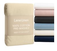 Lane Linen 100% Cotton Fitted Sheet - Super King Bed - Pre-Washed Percale - Deep 38cm Pocket - Soft, Breathable & Durable - Hotel-Style Bottom Sheet - Linen
