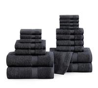 LANE LINEN 100% Cotton Premium Large Bath Towels - 18 Pcs, 550 GSM, Ring-Spun Technology- 6 Hand, 8 Washcloths, 4 Luxury Black Bath Towels, Ring-Spun, Super Absorbent & Plush, Fade Resistant