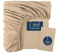 Lane Linen 100% Organic Cotton Fitted Sheet Double - Bottom Sheet with 2 Pillowcases, Soft & Breathable, 35 cm Deep Pocket, All-Around Elastic - Linen