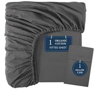 Lane Linen 100% Organic Cotton Fitted Sheet Single - Soft & Breathable Bottom Sheet with 2 Pillowcases, 35cm Extra Deep Pocket, All-Round Elastic for Snug Fit - Charcoal