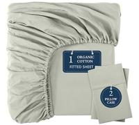 LANE LINEN 100% Organic Cotton Fitted Sheet Super King - Soft & Breathable, 2 Pillow Covers Included, 35cm Deep Pocket, Secure Fit Bottom Sheet - Mineral