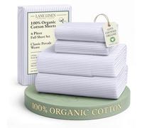 LANE LINEN 100% Organic Cotton Full Sheet Set, Low Pilling Fade Resistant Machine Washable Naturally Cooling Full Bed Sheets, Soft & Comfy Printed Cotton Bedding- Blue Ticking Stripe