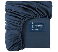 Lane Linen 100% Organic Cotton King Size Fitted Sheet Only (78"x80") - Super Soft 100% Cotton King Fitted Sheet - Lightweight & Durable Cotton Bed Sheet - Estate Blue