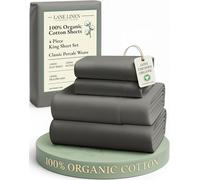 LANE LINEN 100% Organic Cotton Sheets King Size Machine Washable Fully Elasticized Soft & Comfy Mercerized Sustainably Produced All Season Eco Friendly Cotton Sheets sábanas King- Charcoal