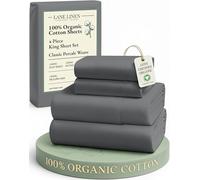 LANE LINEN 100% Organic Cotton Sheets King Size Machine Washable Fully Elasticized Soft & Comfy Mercerized Sustainably Produced All Season Eco Friendly Cotton Sheets sábanas King- Charcoal