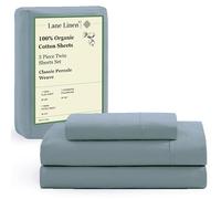LANE LINEN 100% Organic Cotton Twin Bed Sheet Set, Mercerized Fully Elasticized Eco Friendly Sustainably Produced Bedding Sheets & Pillowcase Set, 15" Deep Pocket Twin Sheets - French Blue