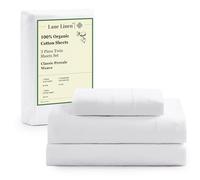 LANE LINEN 100% Organic Cotton Twin Sheets Set, 3Pc Twin Bed Sheets, Soft & Comfy Breathable Cotton Percale Sheets for Twin Size Bed, Dorm Room Essentials Low Pill Fade Resistant White Sheets