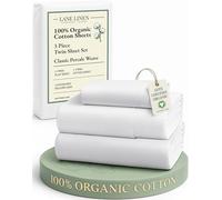 LANE LINEN 100% Organic Cotton Twin Sheets Set, 3Pc Twin Bed Sheets, Soft & Comfy Breathable Cotton Percale Sheets for Twin Size Bed, Dorm Room Essentials Low Pill Fade Resistant White Sheets
