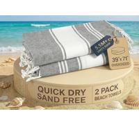 LANE LINEN 2 Pack Large Beach Towels, Oversized, Pre-Washed, No-Shrink Sand Free, Quick Dry, Lightweight Travel Towel, Soft Beach Bath Towel, 39"x71", Smoky Black