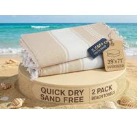 LANE LINEN 2-Pack Large Turkish Beach Towel, 39"x71", Oversized for Adults, Absorbent, Quick-Dry, Sand-Proof - Beige