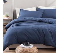 LANE LINEN 4-Piece Double Bedding Set - Pre-Washed Microfiber Duvet Cover, Fitted Sheet, and Pillowcase - Cozy and Durable (Navy)