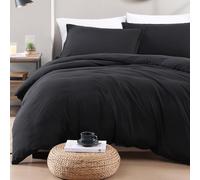 LANE LINEN 4-Piece King Bedding Set - Pre-Washed Microfiber Duvet Cover, Fitted Sheet, and Pillowcase - Cozy and Durable (Black)