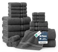 LANE LINEN Bath Towels for Bathroom Set- 100% Cotton Towel Set, Soft Bath Set- 6 Bathroom Towels, 6 Hand Towels, 6 Wash Cloths, Quick Dry, Highly Absorbent Shower Towels - 18 Piece Set Space Grey