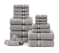 LANE LINEN Bath Towels for Bathroom Set- 100% Cotton Towel Set, Soft Bath Set- 6 Bathroom Towels, 6 Hand Towels, 6 Wash Cloths, Quick Dry, Highly Absorbent Shower Towels - 18 Piece Set Space Grey