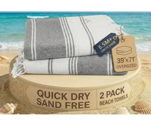 LANE LINEN Beach Towel, 2 Pack Towels Oversized, 39"x71", Cotton Rich Quick Dry Pool Towels for Adults, Absorbent Sand Free, Lightweight Travel Towel - Ebony